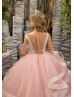 Beaded Blush Pink Ruffle Tulle Glitter Horsehair Flower Girl Dress